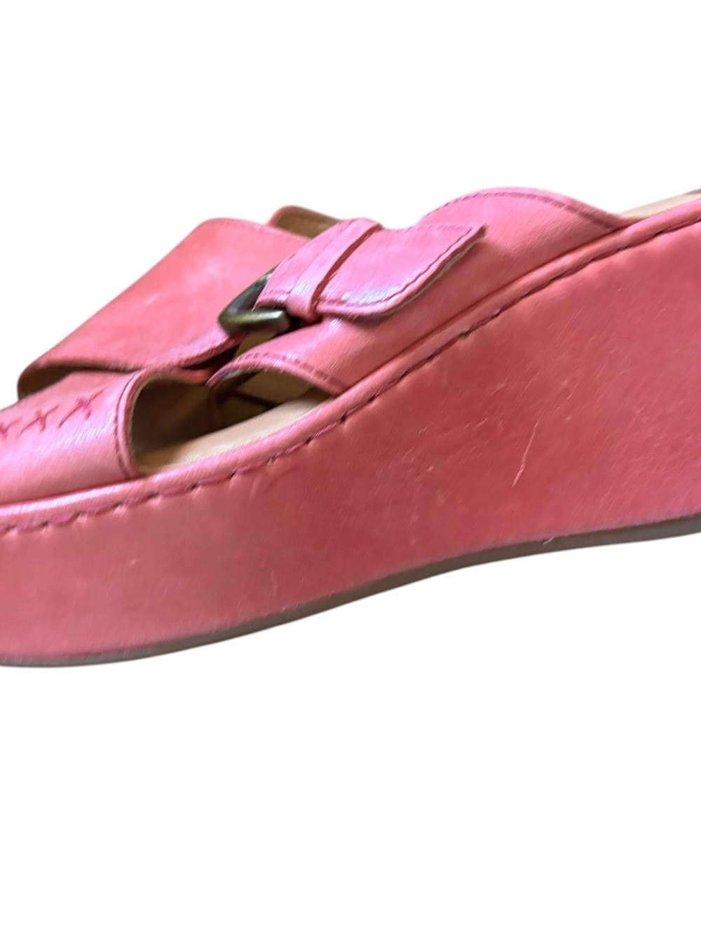 Born Pink Leather Crisscross Slide Mules with Buckle - Picture 9 of 13